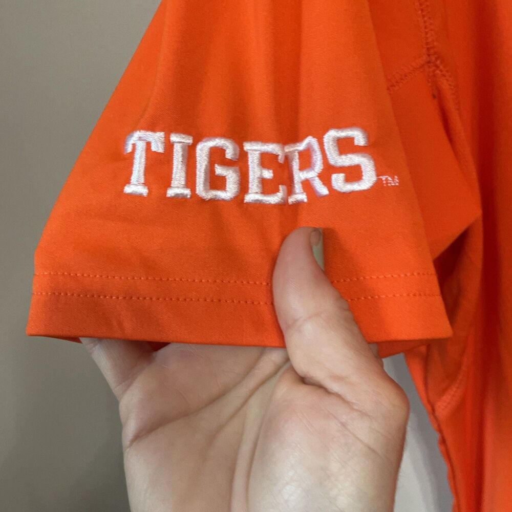 Champion Golf Polo Shirt Clemson Tigers Mens XL NCAA Performance Orange Striped - Picture 2 of 9